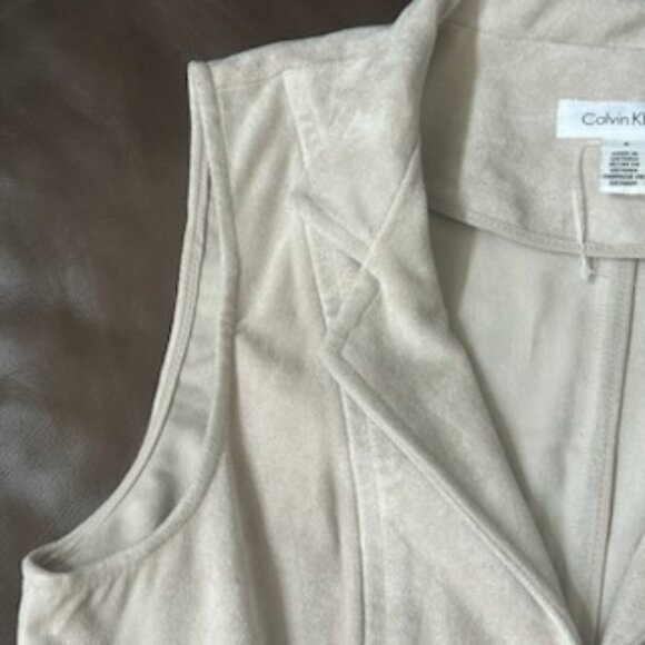 Calvin Klein Faux Suede Open Front Long Vest Duster Cardigan - Picture 8 of 12